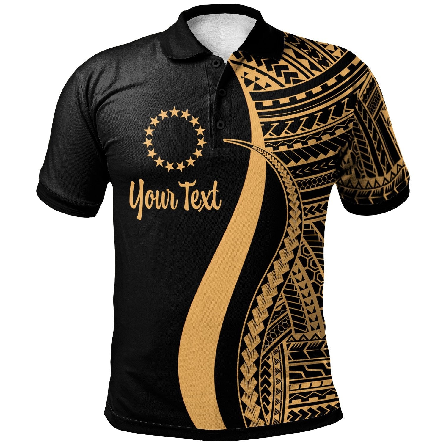 Cook Islands Custom Personalised Polo Shirt Gold - Polynesian Tentacle Tribal Pattern