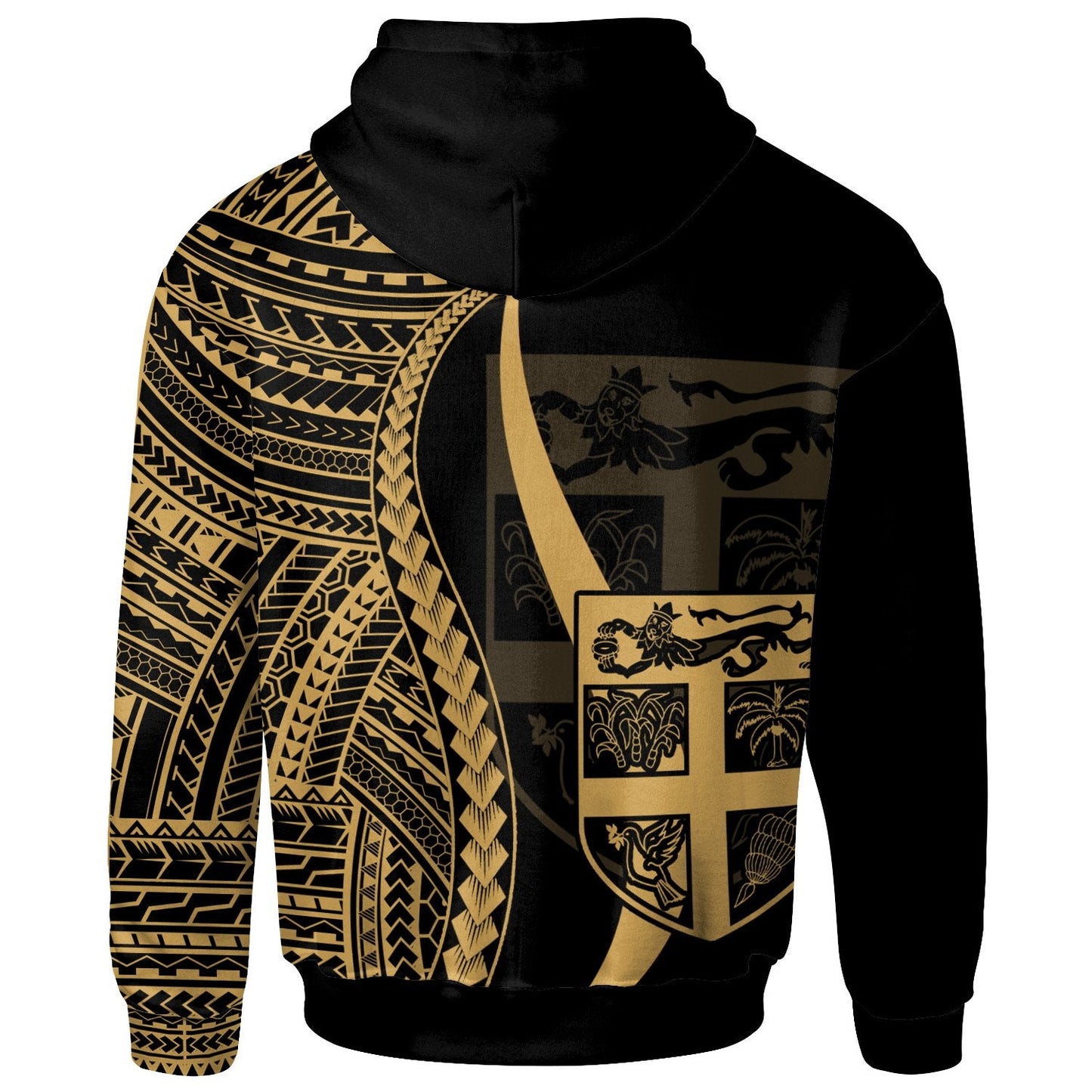 Custom Text Fiji Golden Polynesian Hoodie Personalised Tentacle Tribal Pattern Curve Style Zip Hoodie
