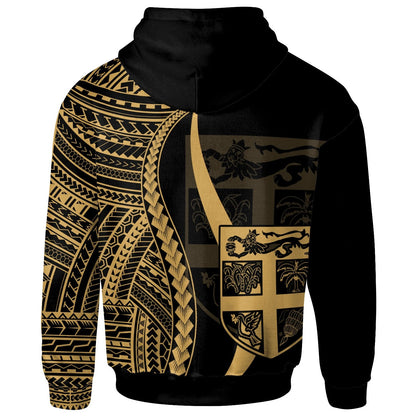 Custom Text Fiji Golden Polynesian Hoodie Personalised Tentacle Tribal Pattern Curve Style Zip Hoodie