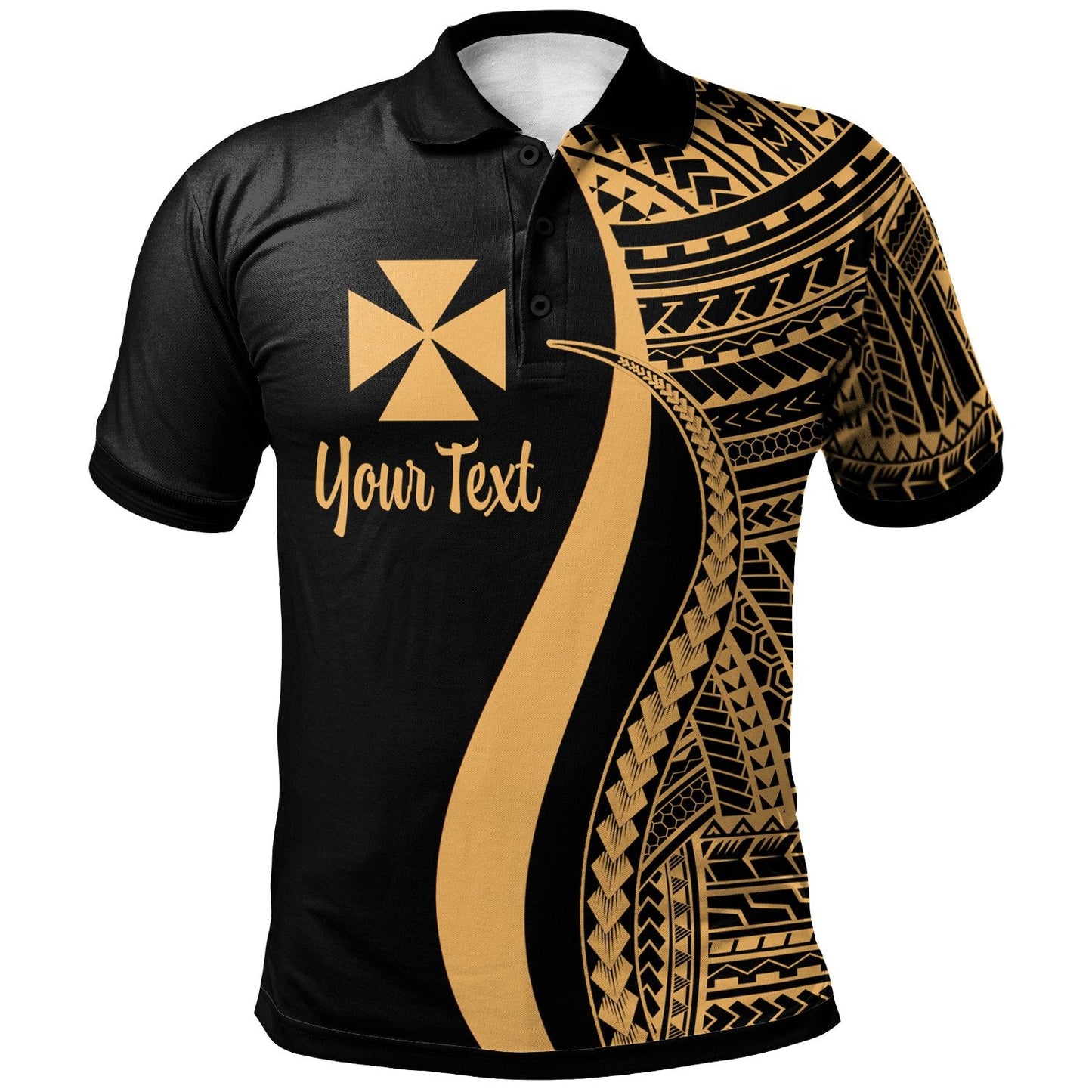Wallis and Futuna Custom Personalised Polo Shirt Gold - Polynesian Tentacle Tribal Pattern
