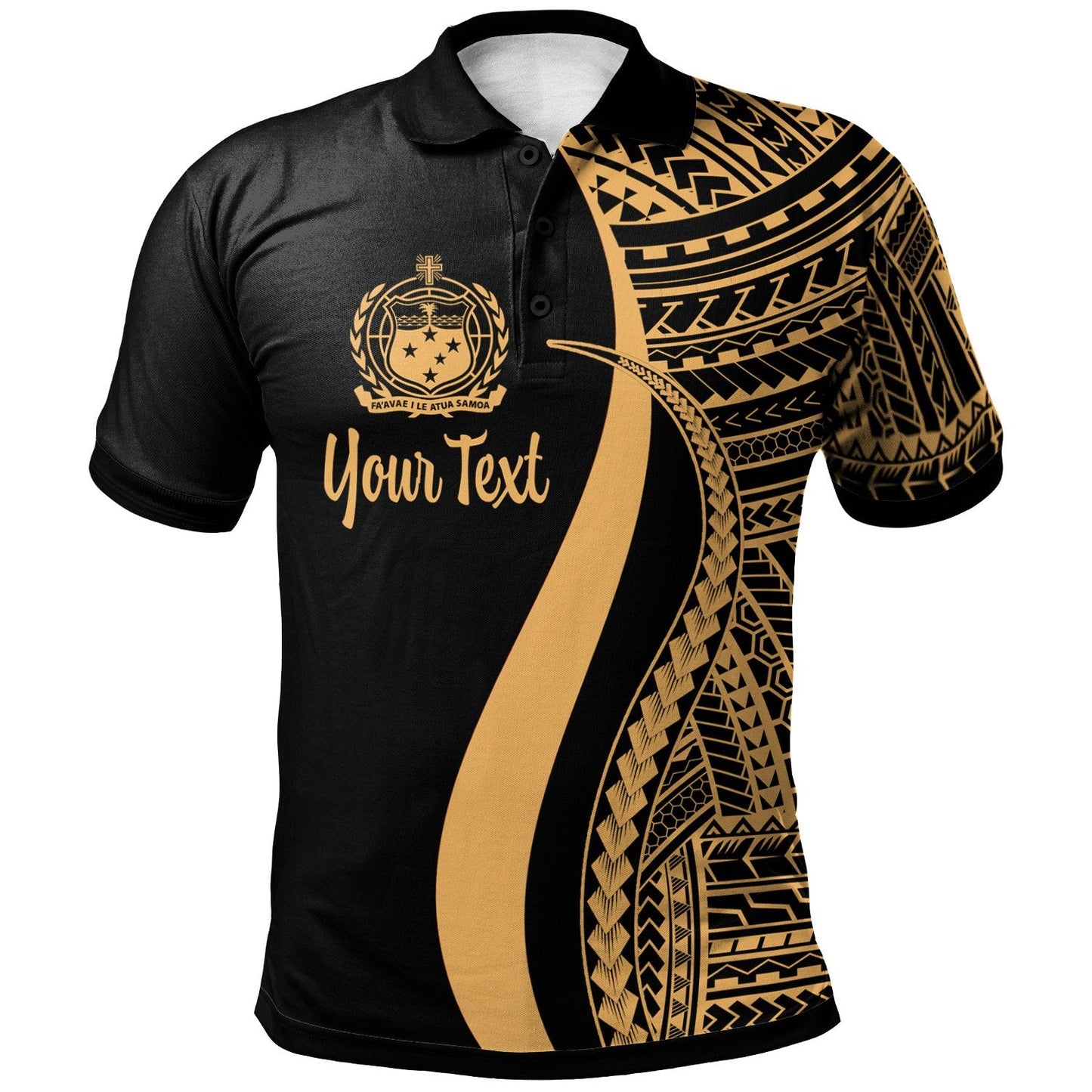 Samoa Custom Personalised Polo Shirt Gold - Polynesian Tentacle Tribal Pattern