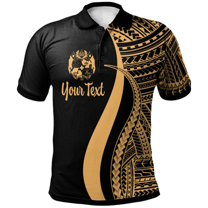 Tonga Custom Personalised Polo Shirt Gold - Polynesian Tentacle Tribal Pattern