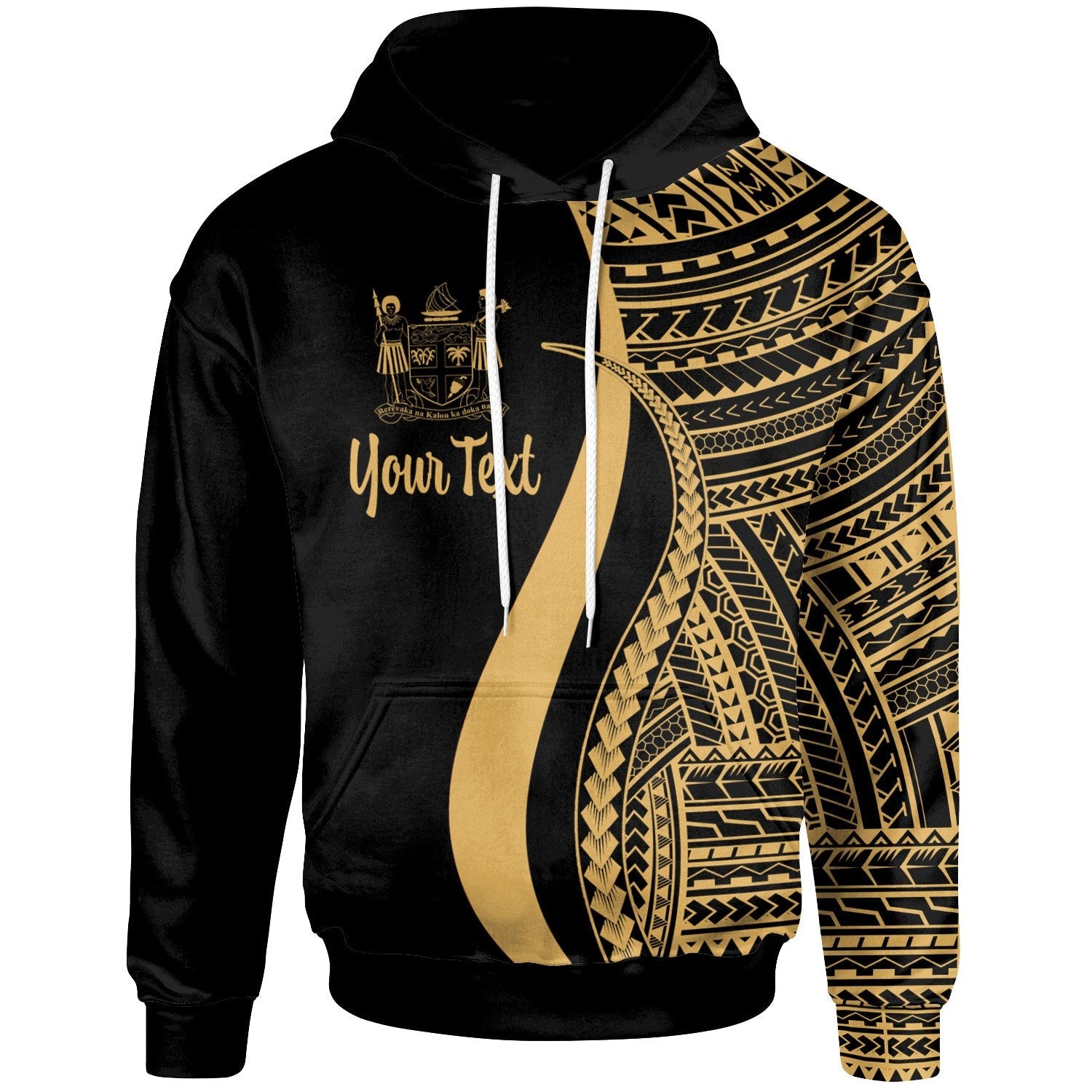 Fiji Hoodie Gold Tentacle Tribal Pattern Crest
