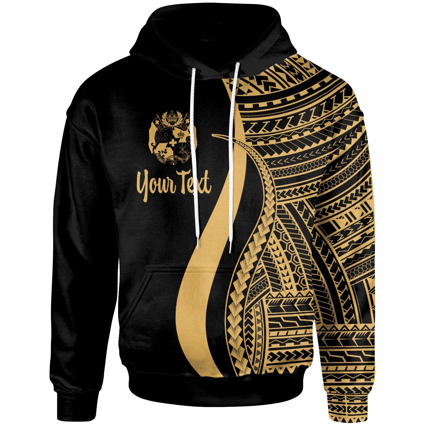 Tonga Hoodie Gold Tentacle Tribal Pattern