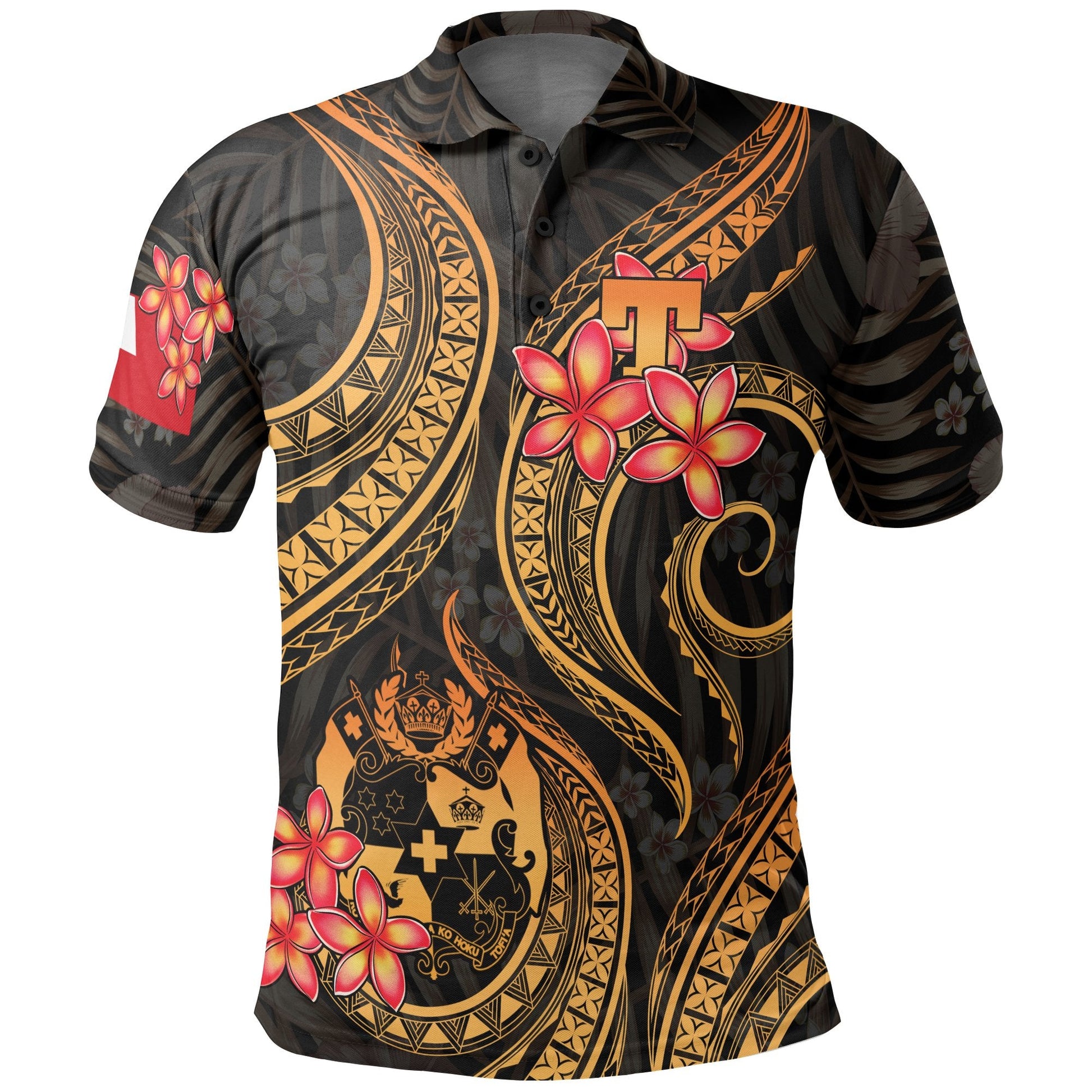 Tonga Polynesian Polo Shirt - Gold Plumeria