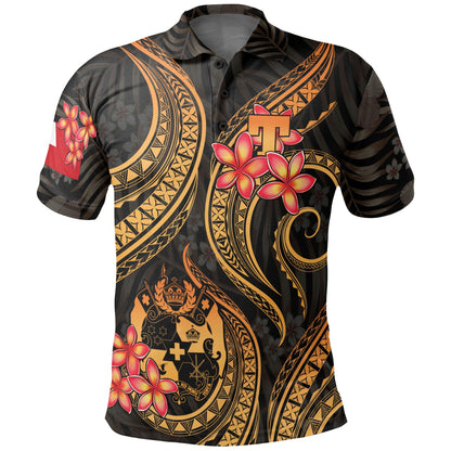 Tonga Polynesian Polo Shirt - Gold Plumeria