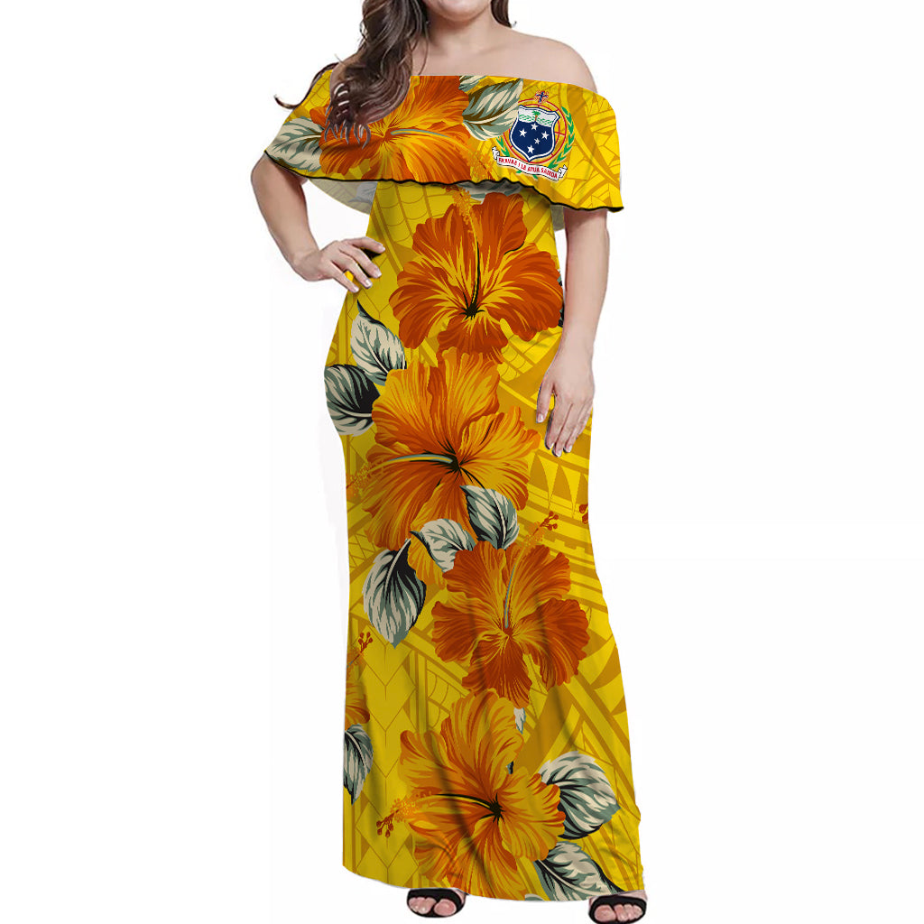 Samoa Off Shoulder Long Dress Hibiscus Unique Style Yellow