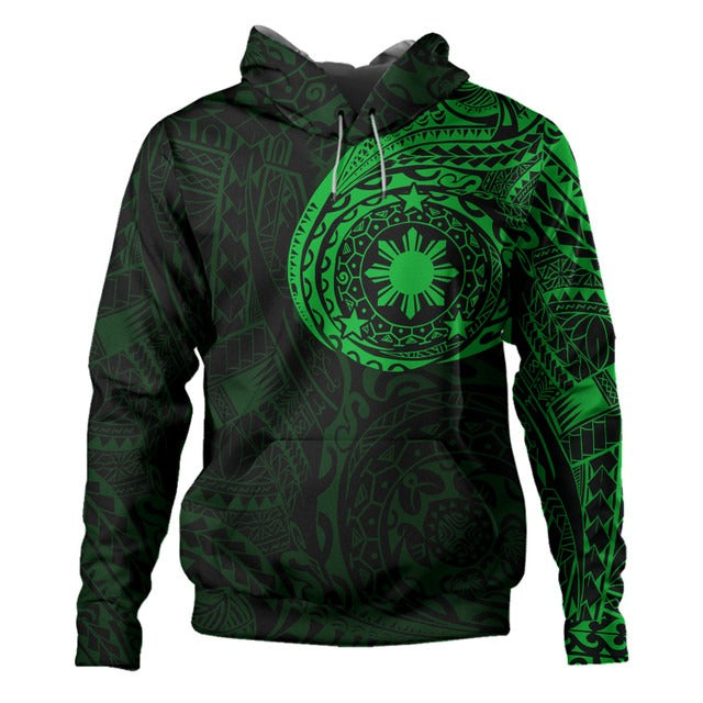 Philippines Filipinos Hoodie Polynesian Tattoo Style Unisex Printed Green Zip Hoodie