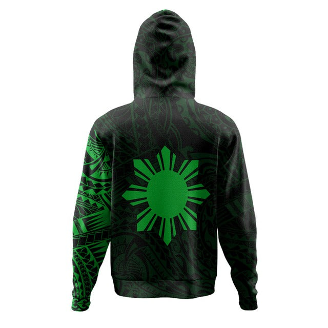 Philippines Filipinos Hoodie Polynesian Tattoo Style Unisex Printed Green Zip Hoodie