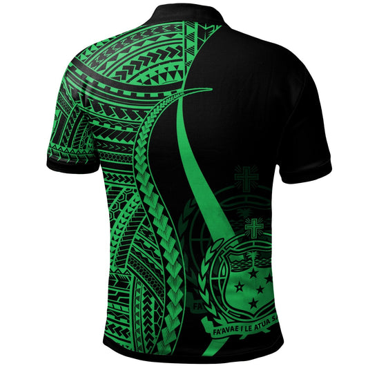 Samoa Custom Personalised Polo Shirt Green - Polynesian Tentacle Tribal Pattern