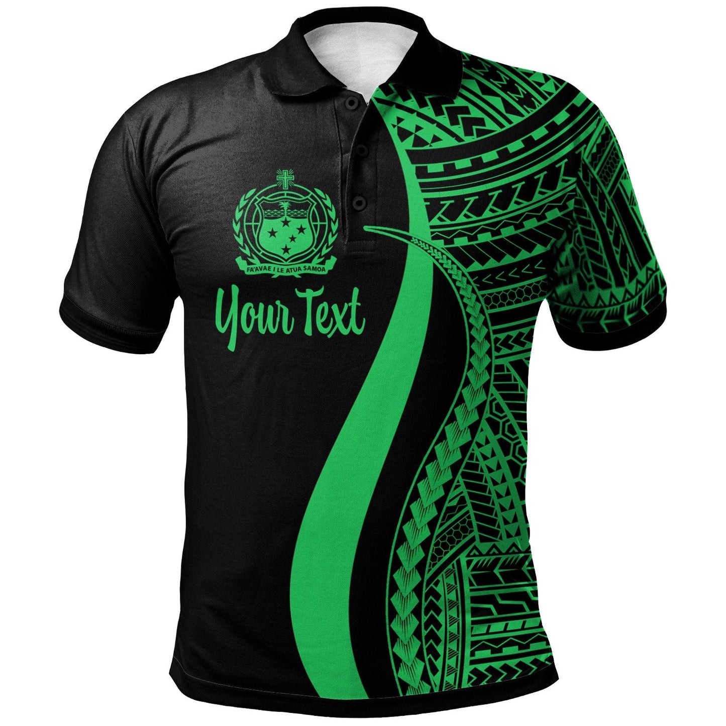 Samoa Custom Personalised Polo Shirt Green - Polynesian Tentacle Tribal Pattern