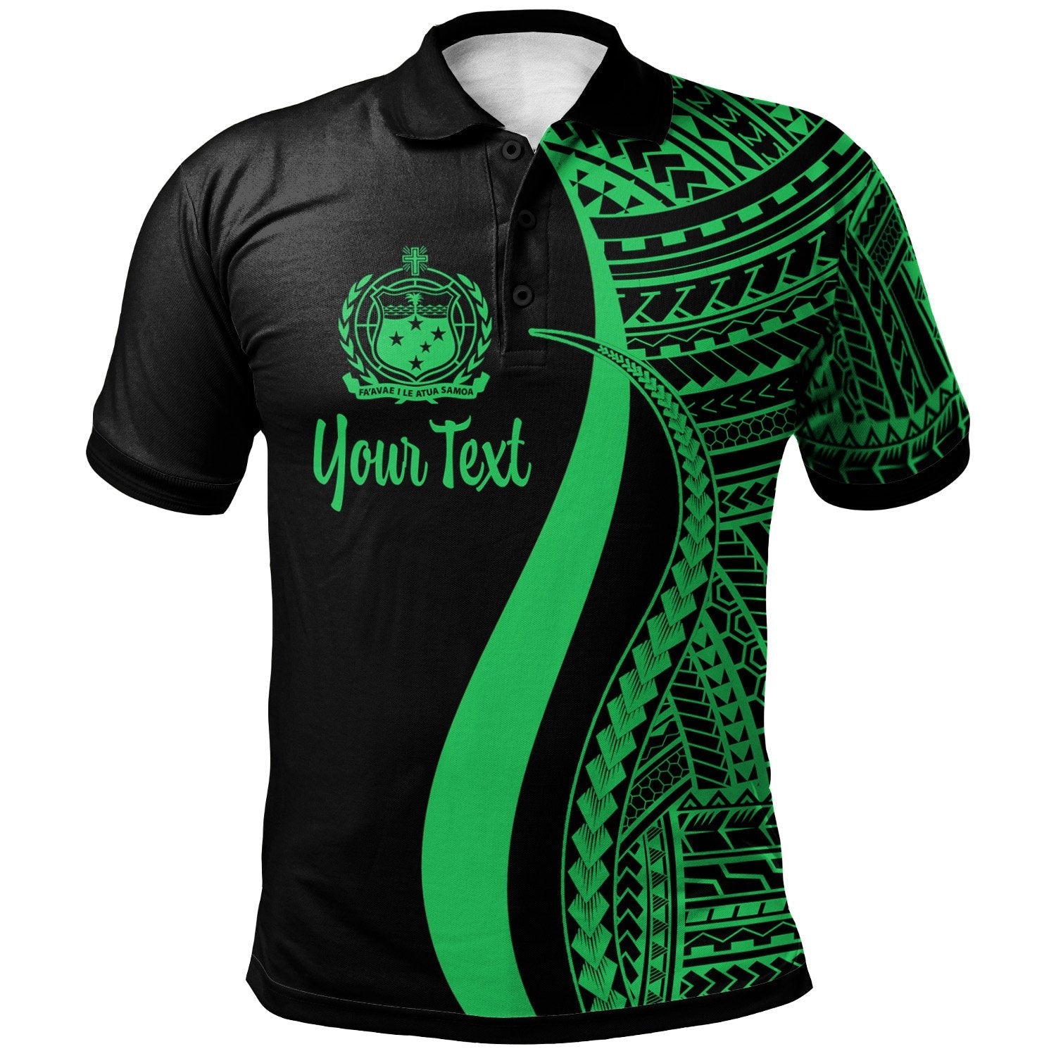 Samoa Custom Personalised Polo Shirt Green - Polynesian Tentacle Tribal Pattern