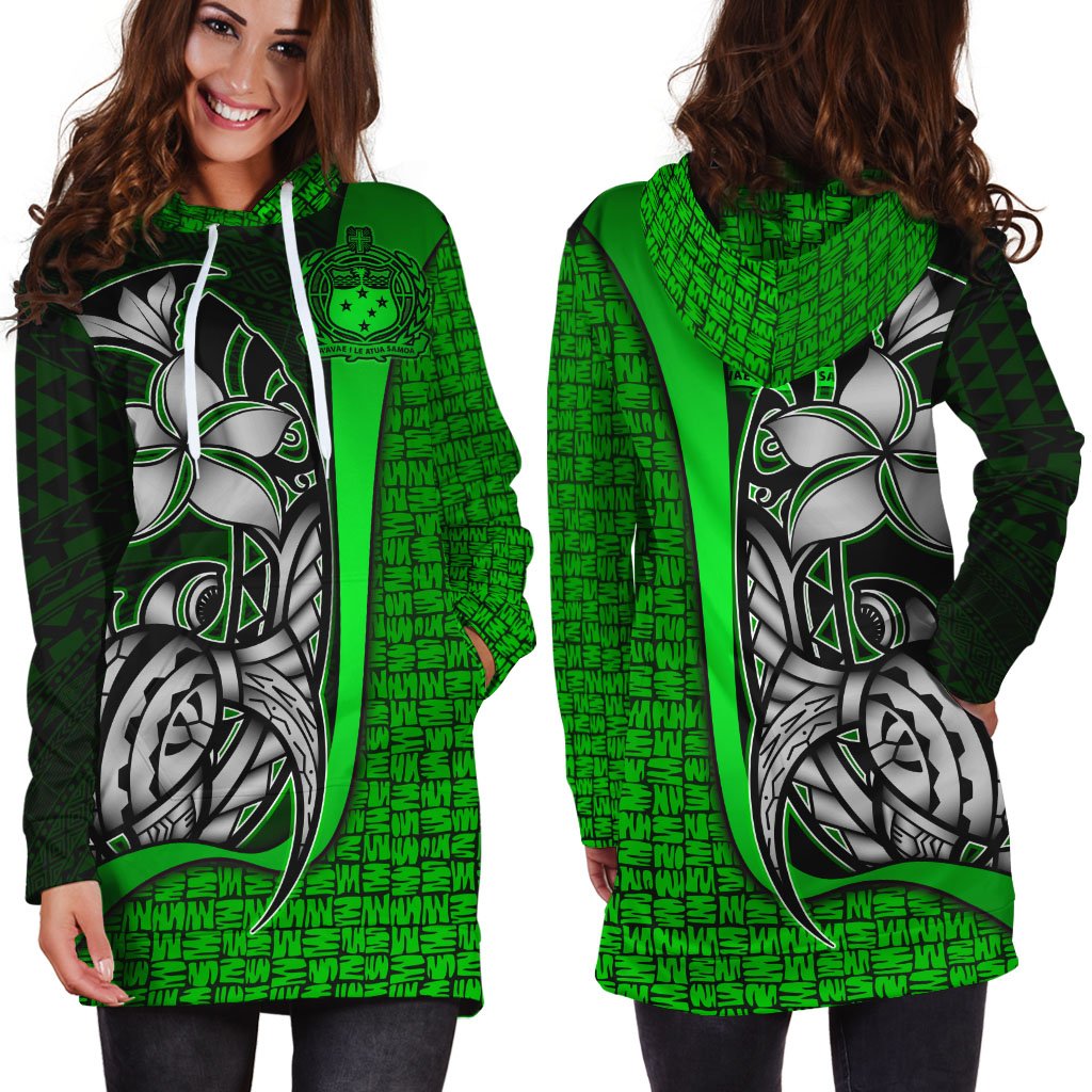 Samoa Polynesian Women's Hoodie Dress Green Turtle With Hook