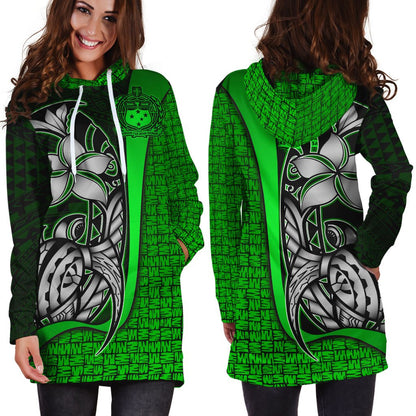 Samoa Polynesian Women's Hoodie Dress Green Turtle With Hook