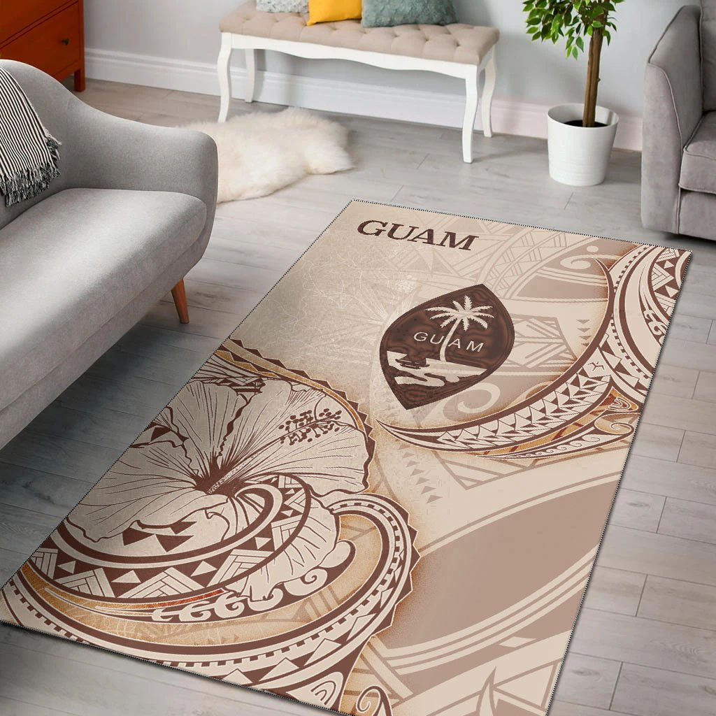 Guam Area Rug Hibiscus Flowers Vintage Style