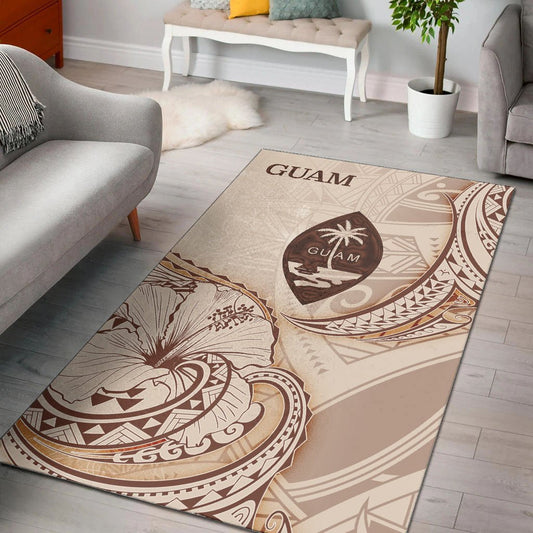 Guam Area Rug Hibiscus Flowers Vintage Style