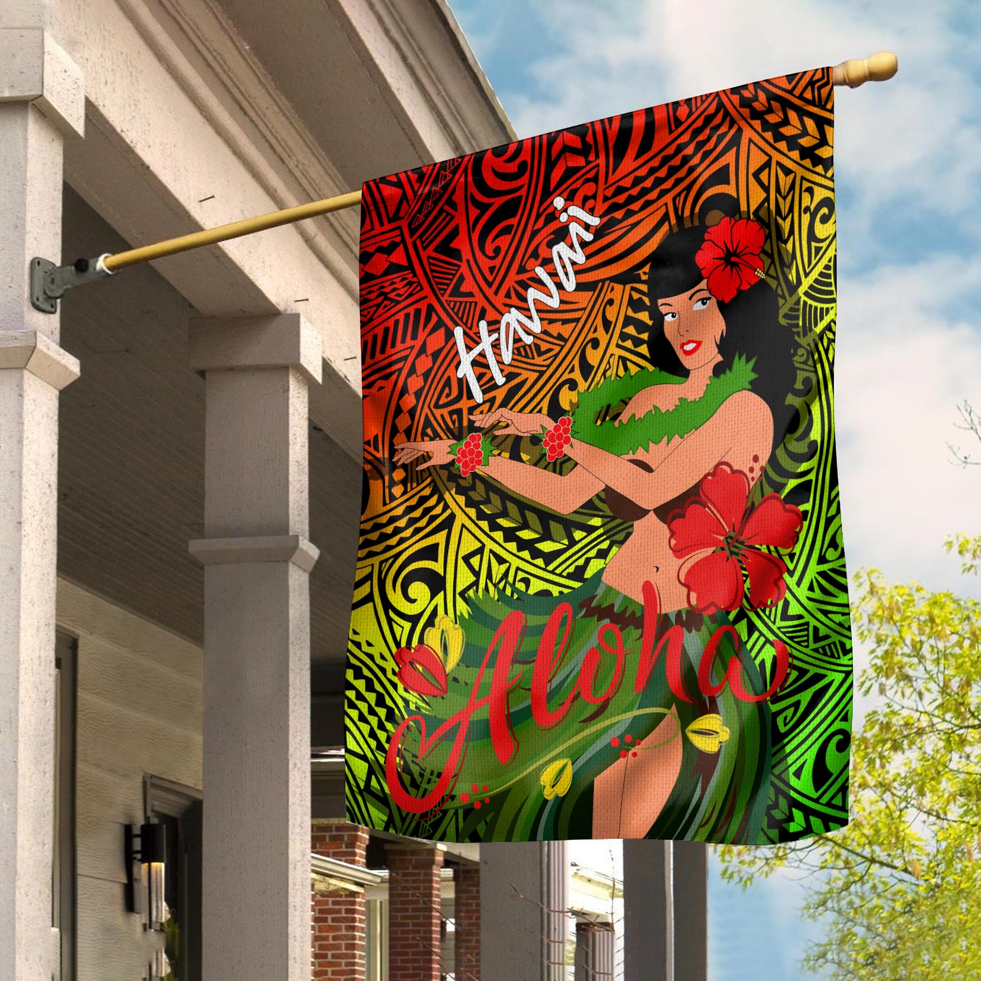 Hawaii Hula Girl Reggae Flag