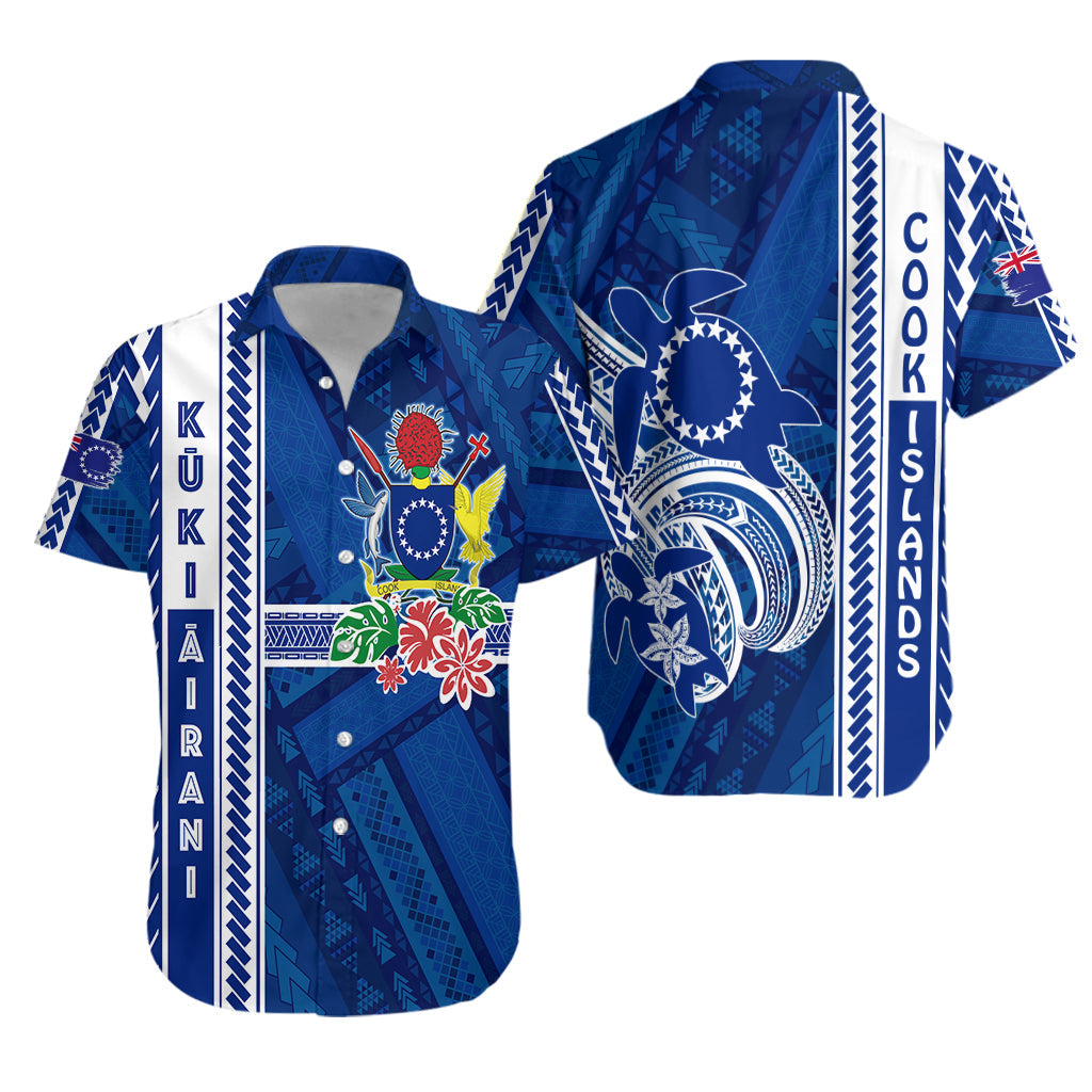 Cook Islands Turtle With Polynesian Geometrical Pattern Hawaiian Shirt