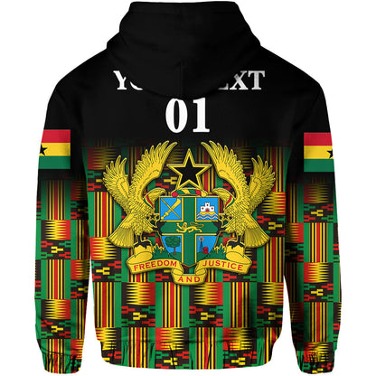 Custom Ghana Hoodie Coat Of Arms Kente Pride