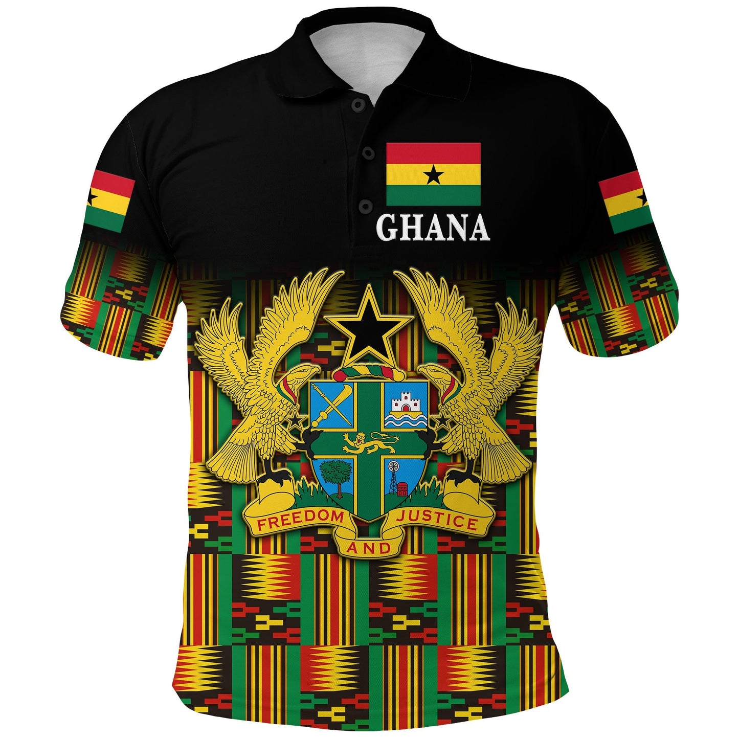 Ghana Polo Shirt Coat Of Arms Kente Pride