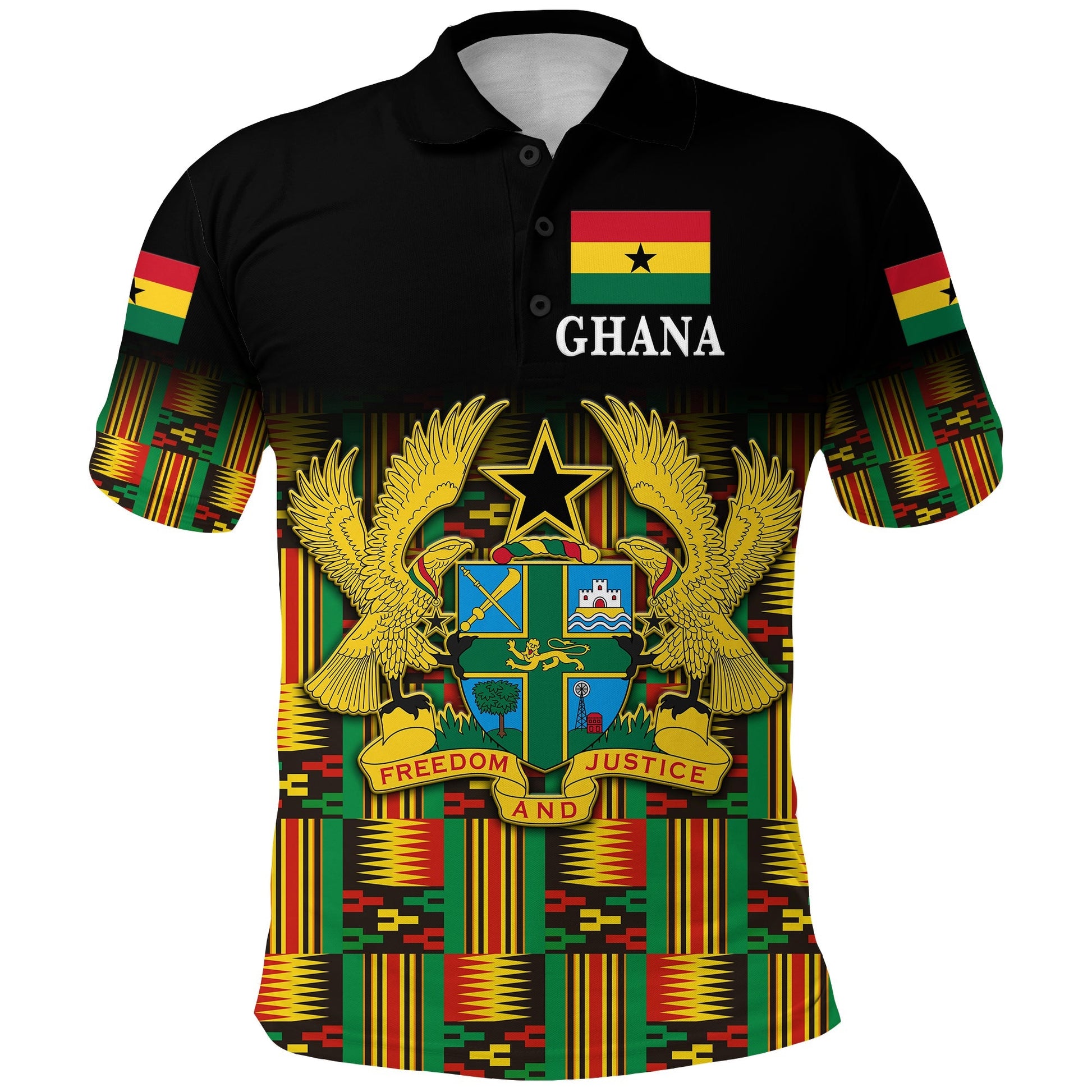 Ghana Polo Shirt Coat Of Arms Kente Pride