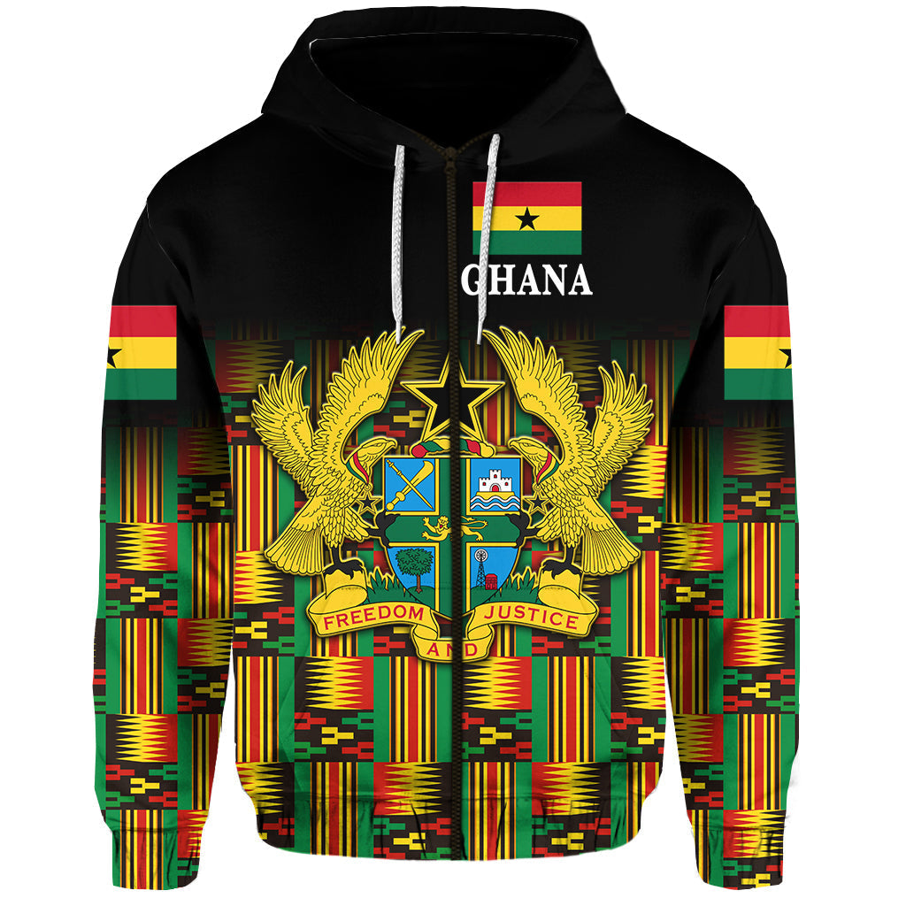 Ghana Zip Hoodie Coat Of Arms Kente Pride