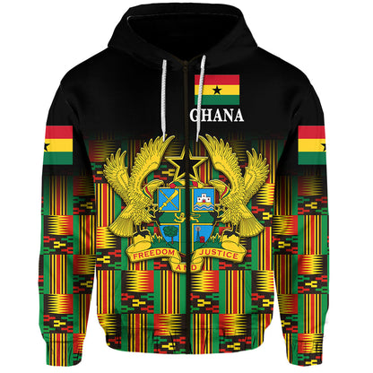 Ghana Zip Hoodie Coat Of Arms Kente Pride