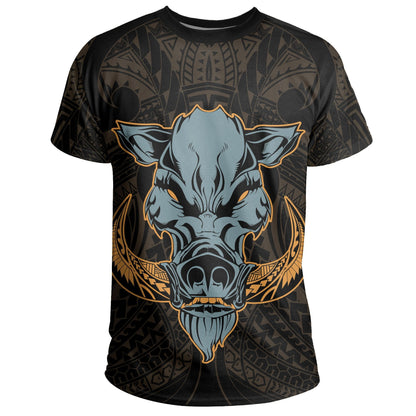 Hawaii Wild Boar Kamapua'A T-Shirt - Gold - Hawaiian Mythology Style