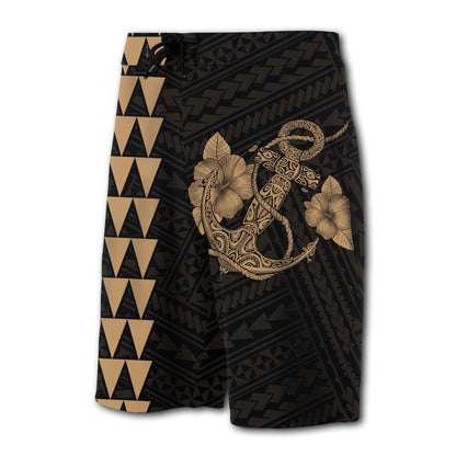 Hawaii Kakau Polynesian Anchor Board Shorts - Gold