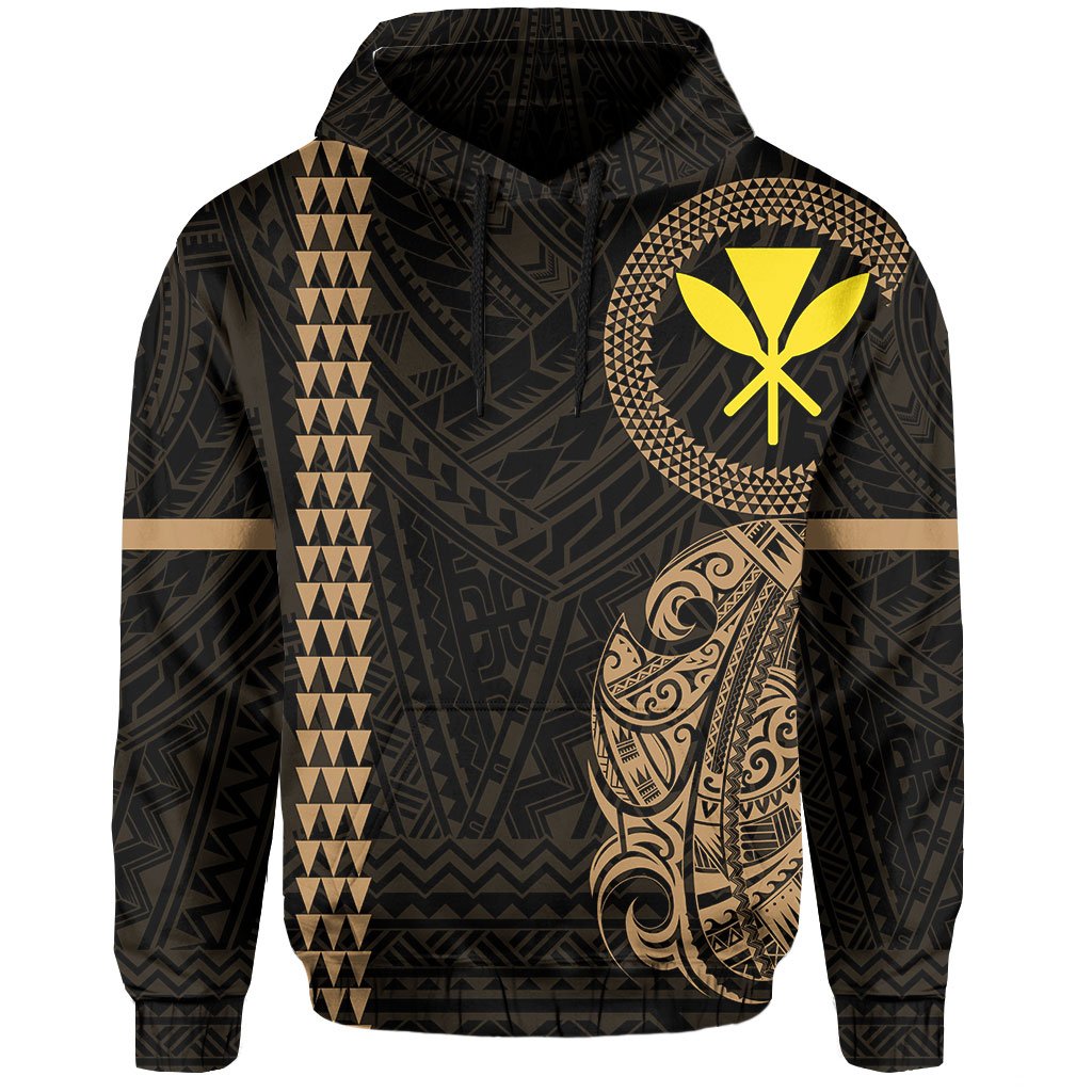 Polynesian Kakau Kanaka Flag Of Hawaii Hoodie Gold