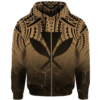 Hawaii Polynesian Kanaka Map Eruption Hoodie Zip Roman Style Gold
