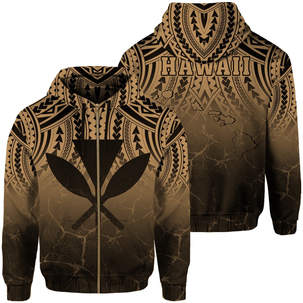 Hawaii Polynesian Kanaka Map Eruption Hoodie Zip Roman Style Gold