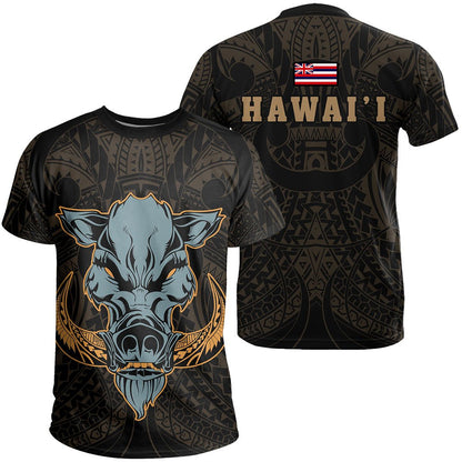 Hawaii Wild Boar Kamapua'A T-Shirt - Gold - Hawaiian Mythology Style