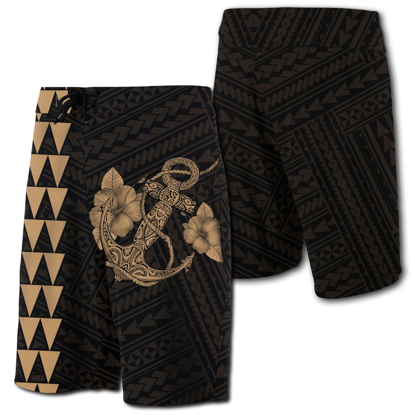 Hawaii Kakau Polynesian Anchor Board Shorts - Gold