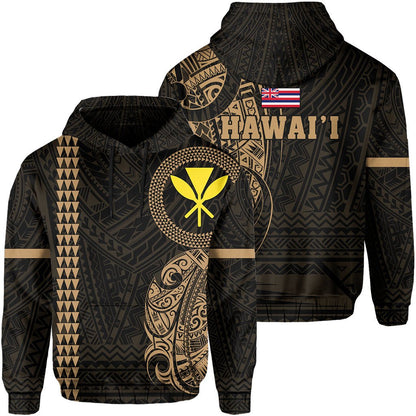 Polynesian Kakau Kanaka Flag Of Hawaii Hoodie Gold