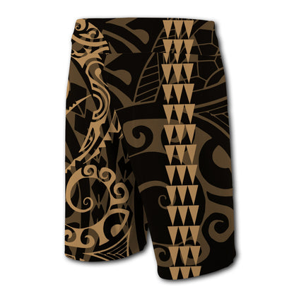 Hawaii Kakau Polynesian Kanaka Board Shorts - Gold - Snapy Style