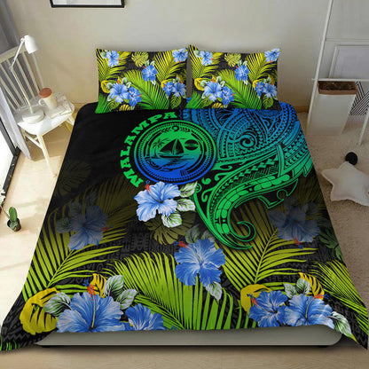 Vanuatu Malampa Province Bedding Set Hibiscus Tribal Polynesian Tattoo Ver Gradient
