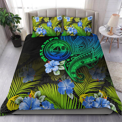 Vanuatu Malampa Province Bedding Set Hibiscus Tribal Polynesian Tattoo Ver Gradient