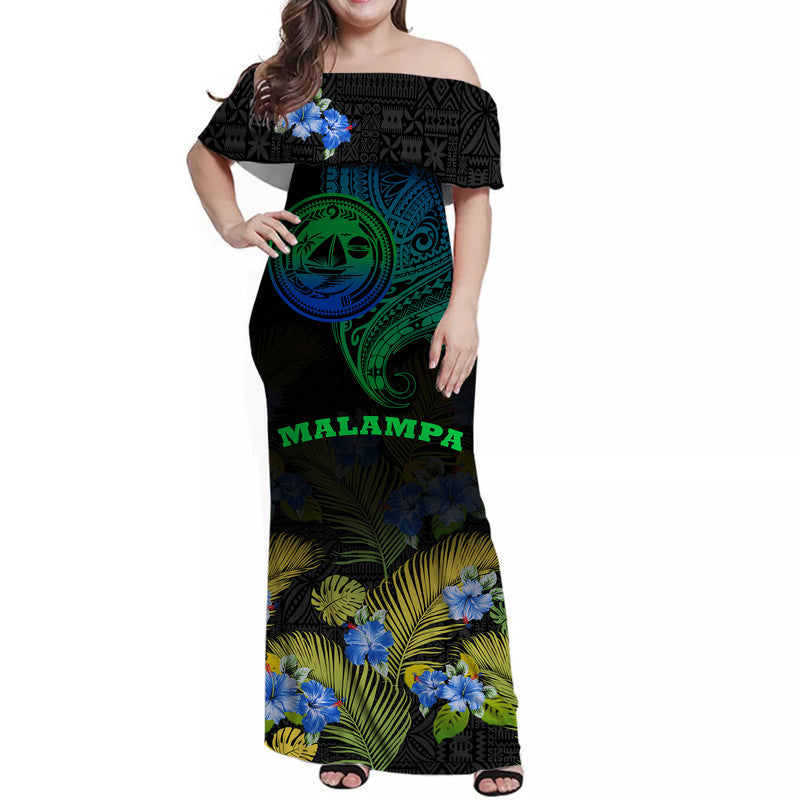 Vanuatu Malampa Province Women Off Shoulder Long Dress Hibiscus Tribal Polynesian Tattoo Ver Gradient
