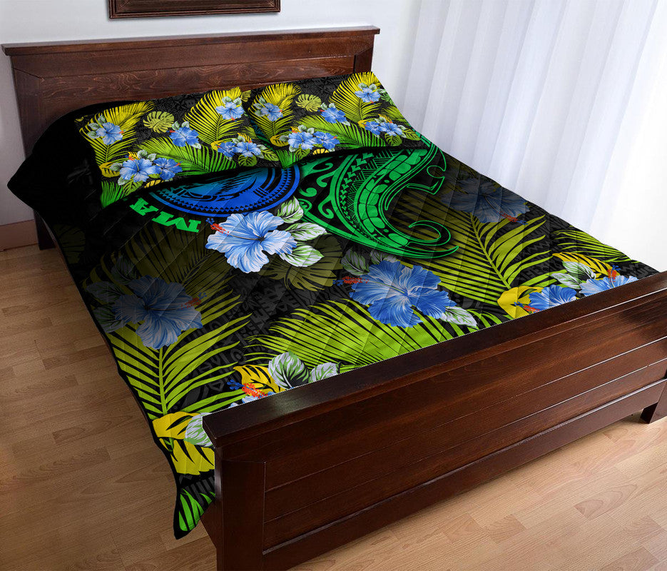 Vanuatu Malampa Province Quilt Bed Set Hibiscus Tribal Polynesian Tattoo Ver Gradient