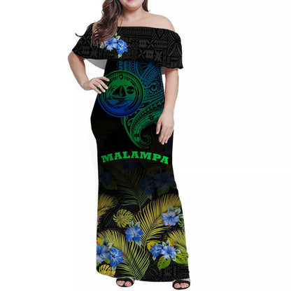 Matching Outfits For Couples Vanuatu Malampa Province Combo Dress and Hawaiian Shirt Hibiscus Tribal Polynesian Tattoo Ver Gradient