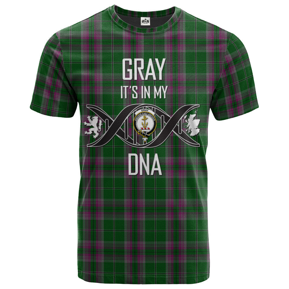 Printivon Gray Hunting Clan DNA In Me Tartan Crest T Shirt