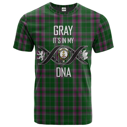 Printivon Gray Hunting Clan DNA In Me Tartan Crest T Shirt