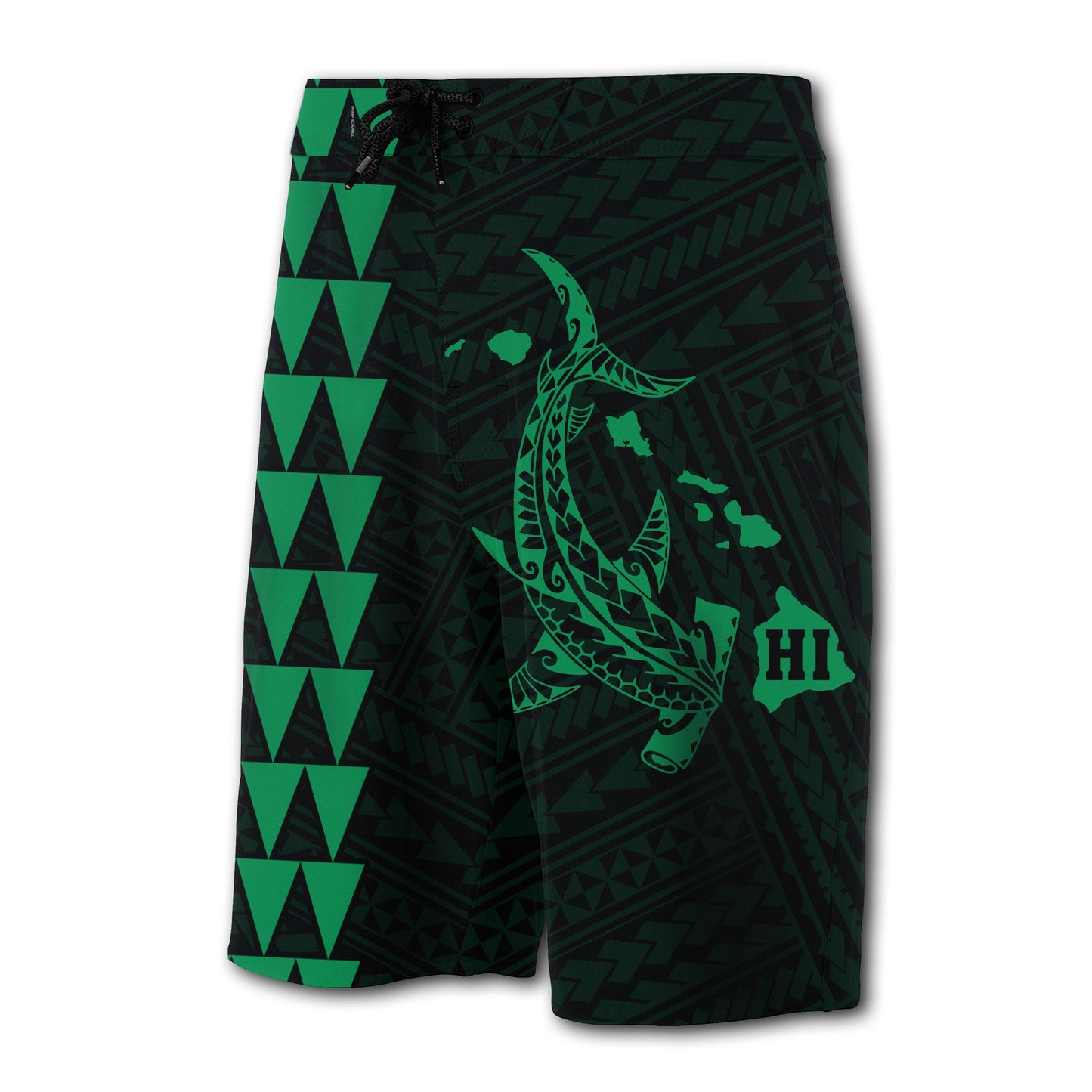Hawaii Kakau Polynesian Hammerhead Shark Board Shorts - Green