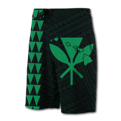 Hawaii Kakau Polynesian Kanaka Map Board Shorts - Green