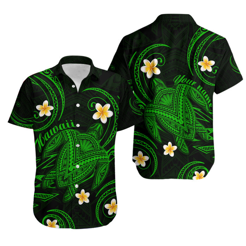 Custom Personalised Hawaiian Turtle Plumeria Mixed Polynesian Hawaiian Shirt Green Style
