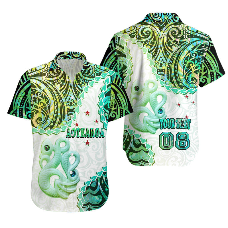 Custom Personalised New Zealand Maori Hawaiian Shirt Aotearoa Manaia Green Paua Shell