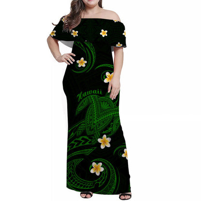 Hawaiian Matching Outfits For Couples Hawaii Combo Dress and Hawaiian Shirt Hawaiian Turtle Plumeria Mixed Polynesian Green Style