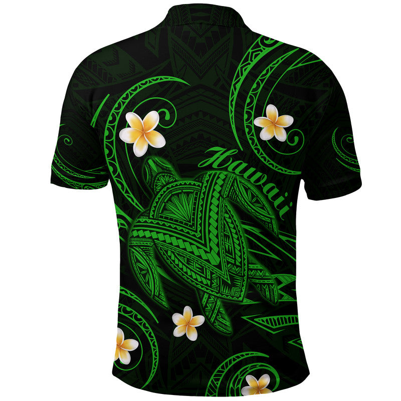 Hawaii Polo Shirt Hawaiian Turtle Plumeria Mixed Polynesian Green Style