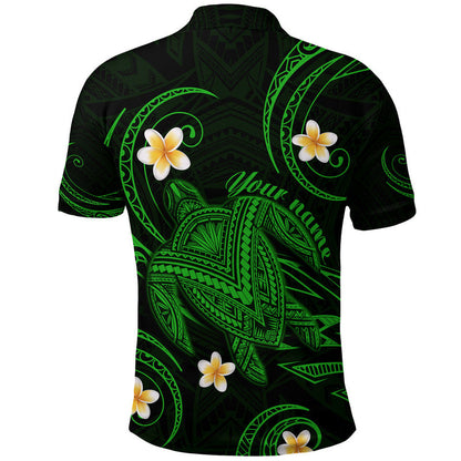 Custom Personalised Hawaii Polo Shirt Hawaiian Turtle Plumeria Mixed Polynesian Green Style